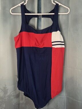 Maternity Announcements Blue and Red One-Piece Swimsuit